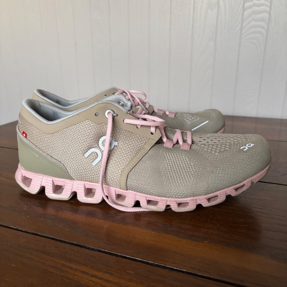 On Cloud X 1.0 Sand Rose Pink Beige Running Shoes Women's Size 9.5